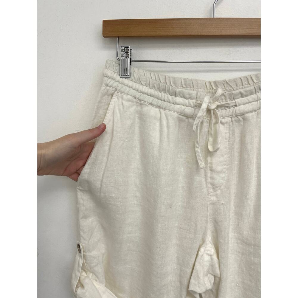 Magic Linen Roll Tab Cuffed 9” Bermuda Drawstring Coastal Relaxed Shorts - Large - Picture 5 of 11